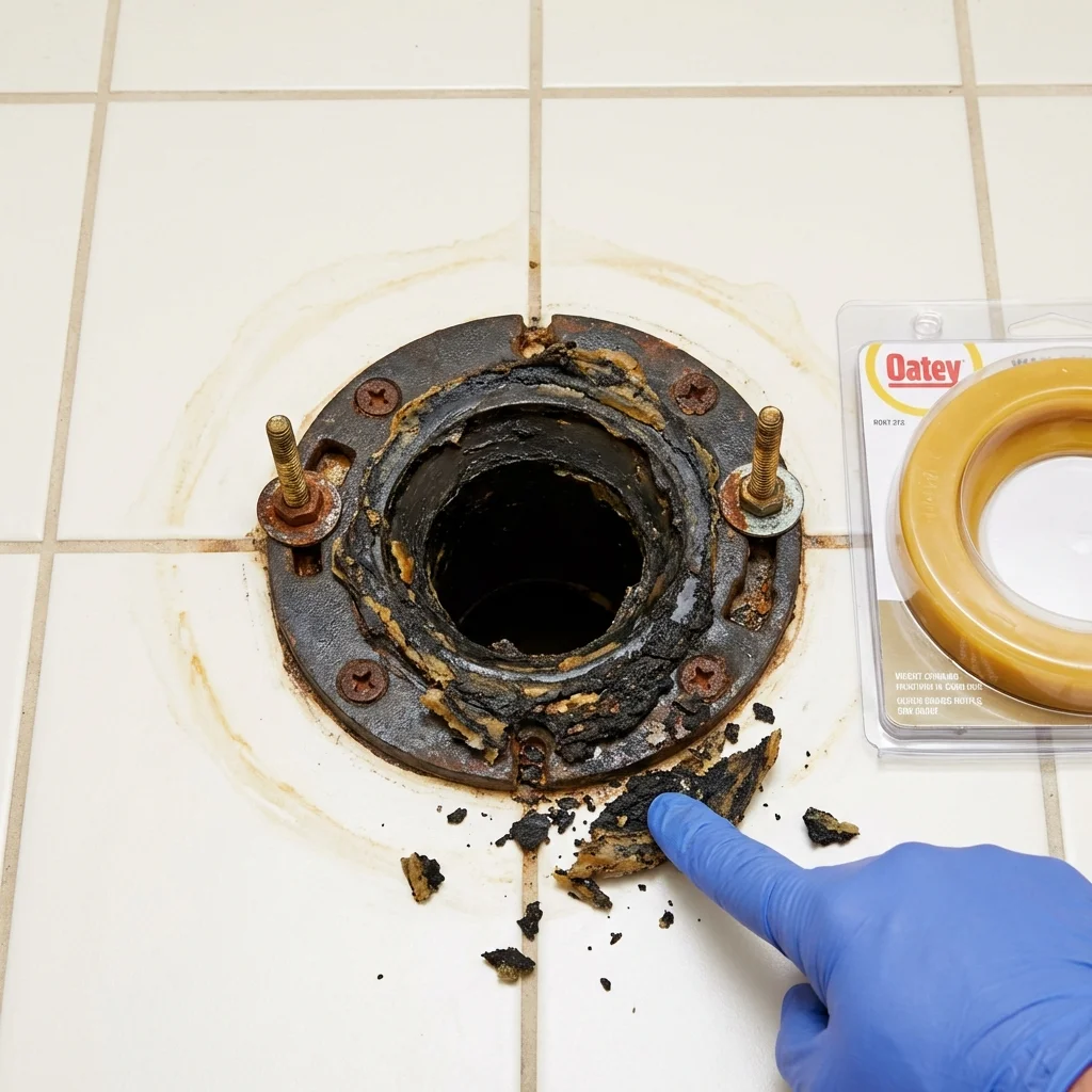 Failed wax ring showing water seepage at the base of a toilet in a Hartford, SD home